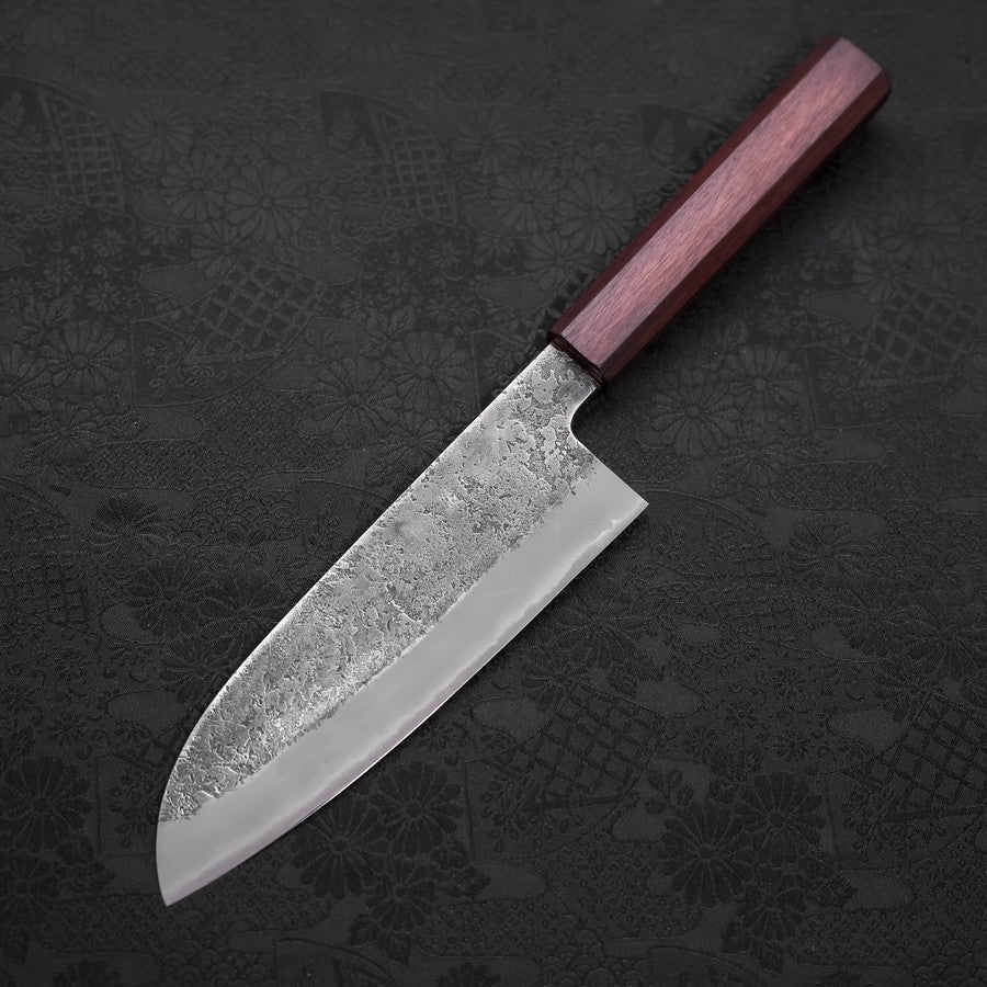 Santoku White Steel #2 Edelstahlummantelung Nashiji Lila Urushi Griff 165mm - Image 2