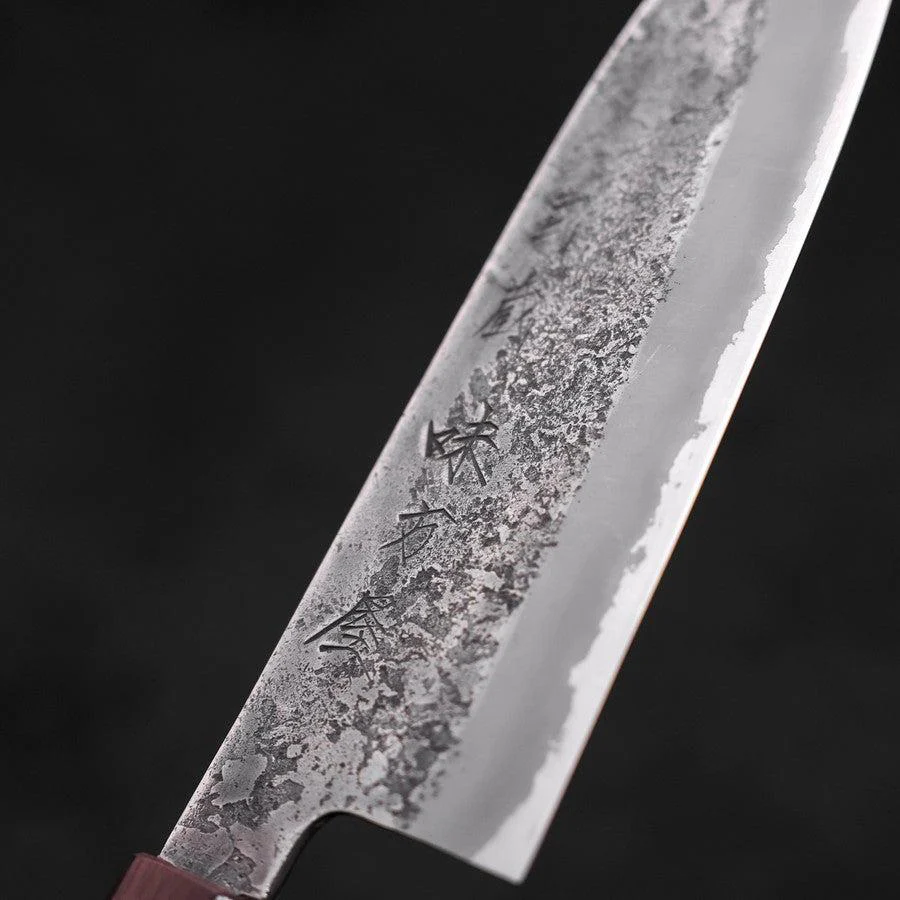 Santoku White Steel #2 Edelstahlummantelung Nashiji Lila Urushi Griff 165mm - Image 3