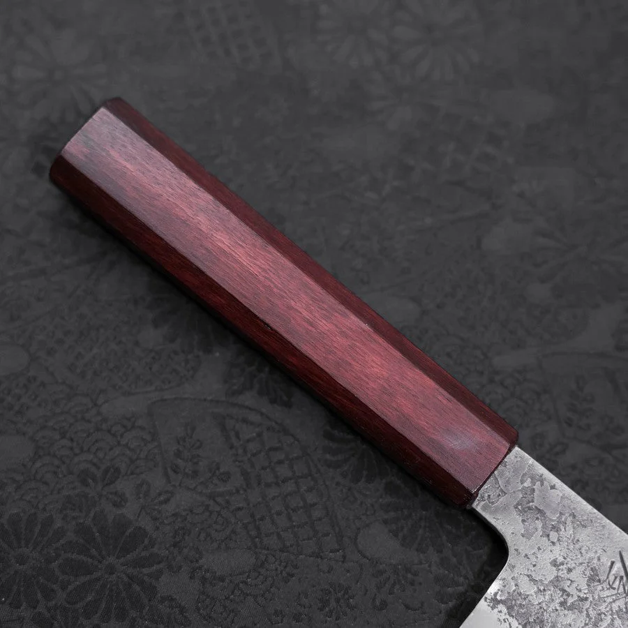 Santoku White Steel #2 Edelstahlummantelung Nashiji Lila Urushi Griff 165mm - Image 6