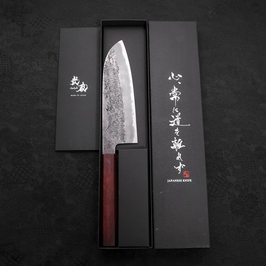 Santoku White Steel #2 Edelstahlummantelung Nashiji Lila Urushi Griff 165mm - Image 8