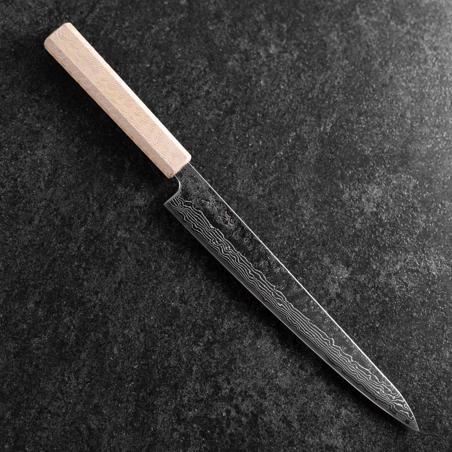 Sujihiki 440C Nashiji Damast Kagami Weißer Urushi Griff 240mm