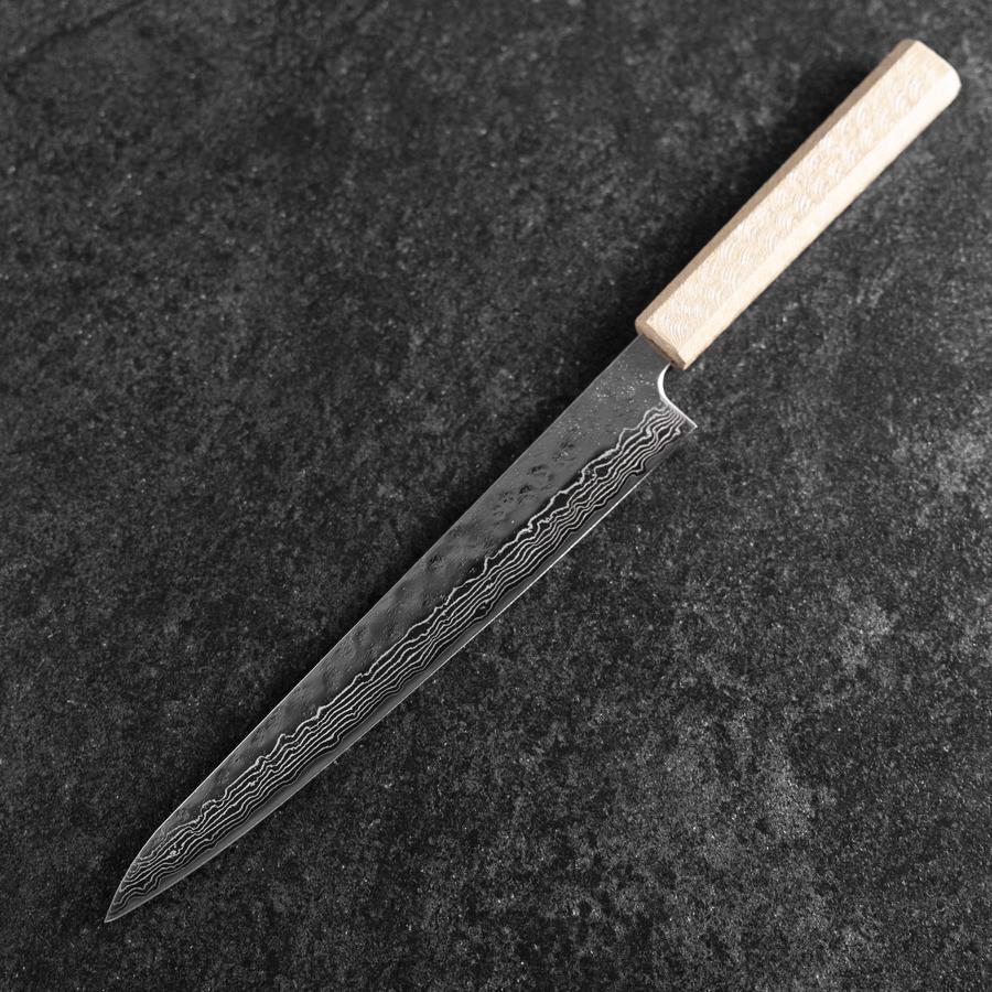 Sujihiki 440C Nashiji Damast Kagami Weißer Urushi Griff 240mm - Image 2