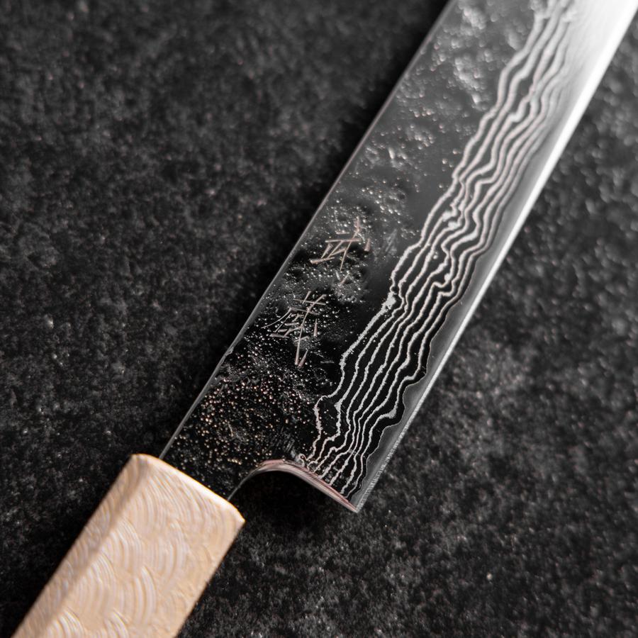 Sujihiki 440C Nashiji Damast Kagami Weißer Urushi Griff 240mm - Image 3