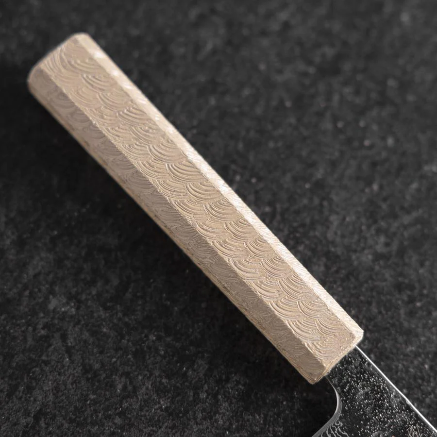 Sujihiki 440C Nashiji Damast Kagami Weißer Urushi Griff 240mm - Image 6