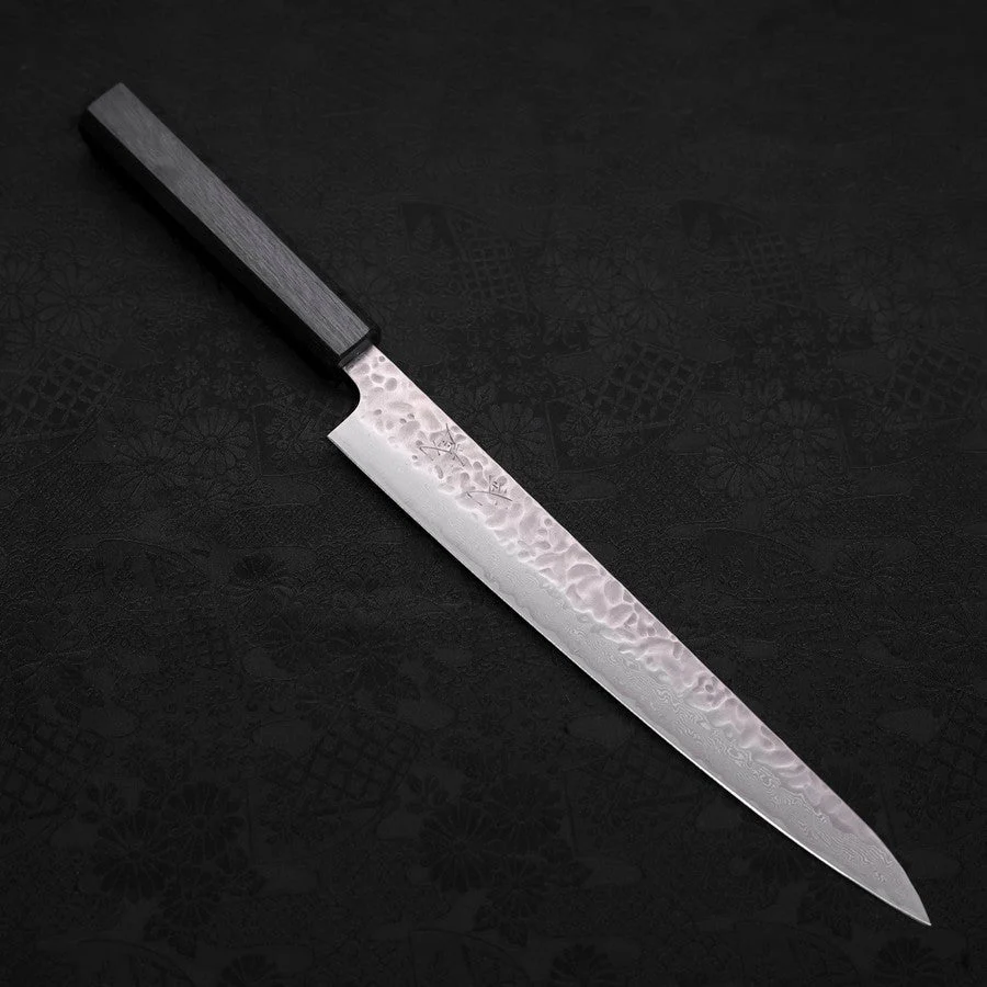 Sujihiki AUS-10 Nashiji Damast Dunkelblauer Urushi Griff 240mm