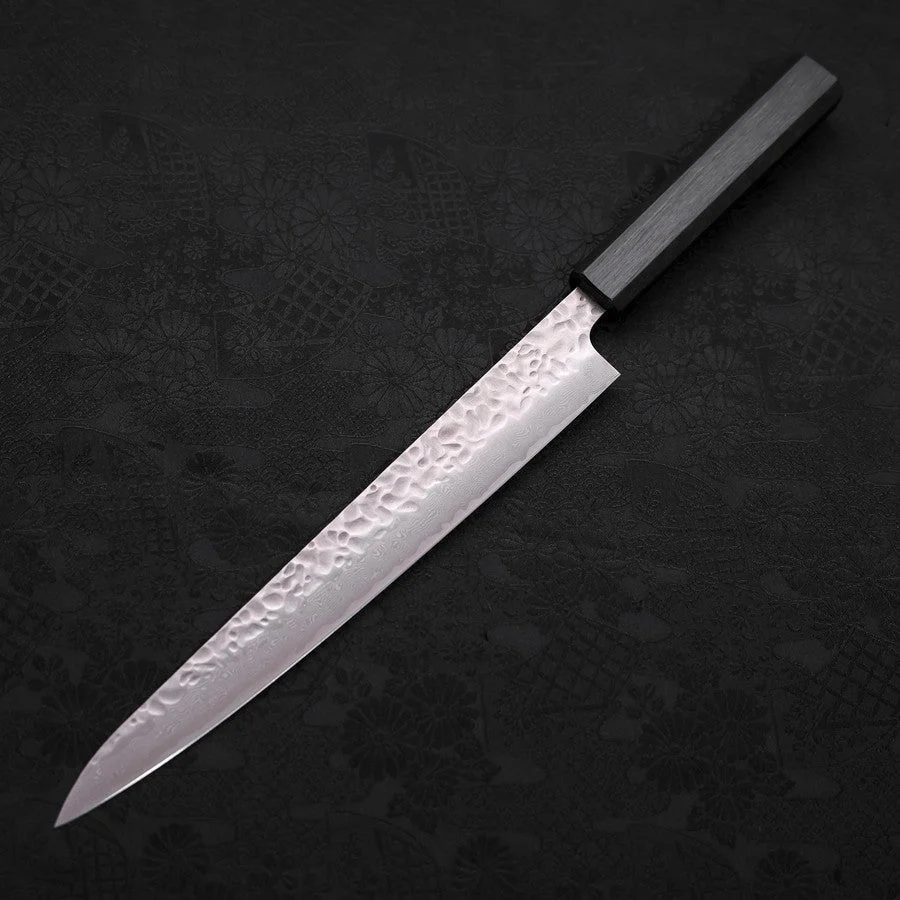Sujihiki AUS-10 Nashiji Damast Dunkelblauer Urushi Griff 240mm - Image 2