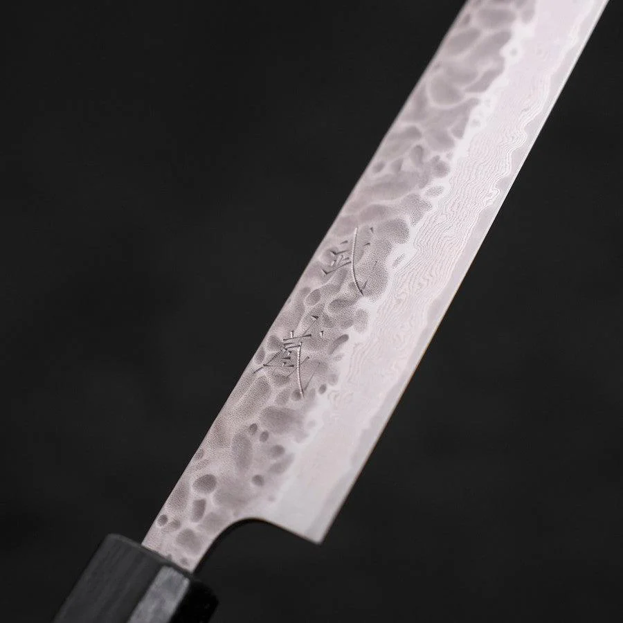 Sujihiki AUS-10 Nashiji Damast Dunkelblauer Urushi Griff 240mm - Image 3