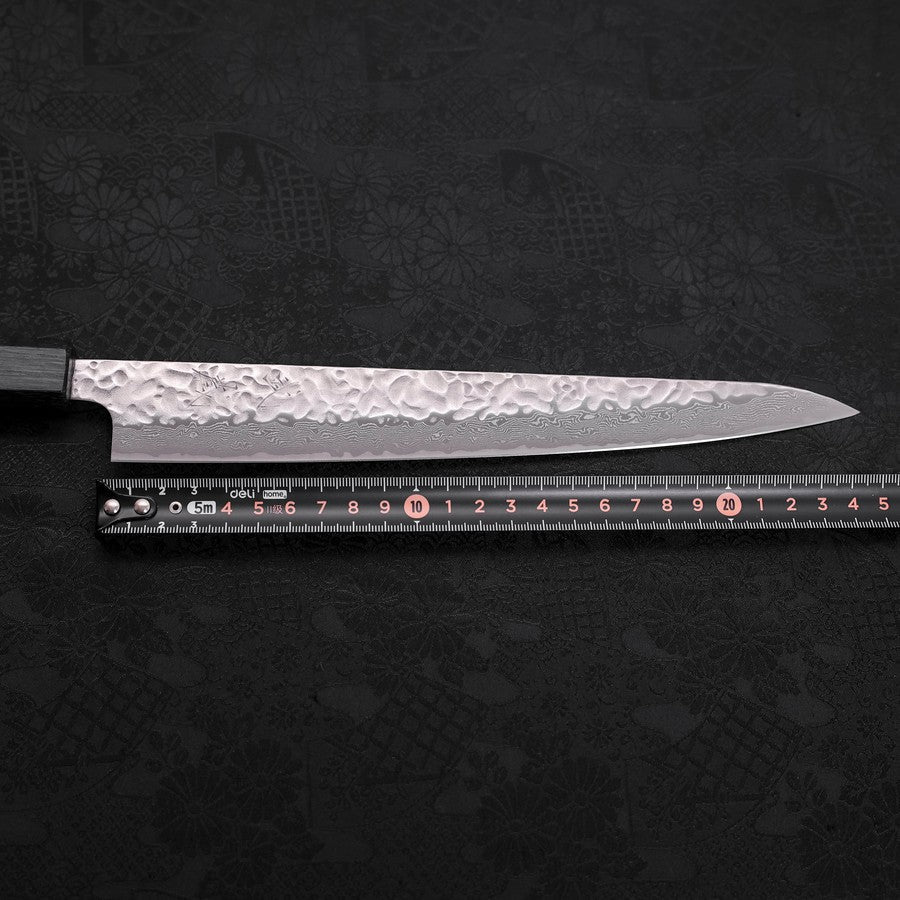 Sujihiki AUS-10 Nashiji Damast Dunkelblauer Urushi Griff 240mm - Image 7