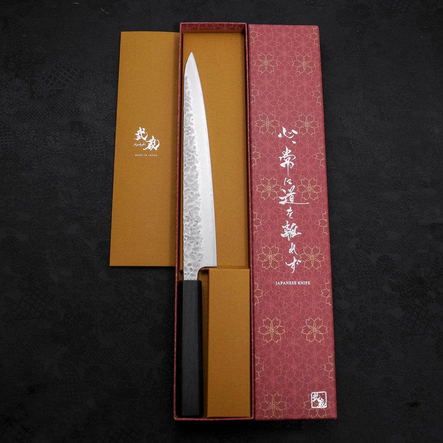Sujihiki AUS-10 Nashiji Damast Dunkelblauer Urushi Griff 240mm - Image 8
