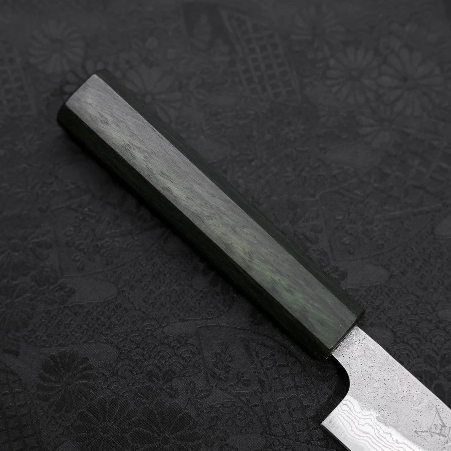 Sujihiki AUS-10 Nashiji Damast Grüner Urushi Griff 240mm - Image 6