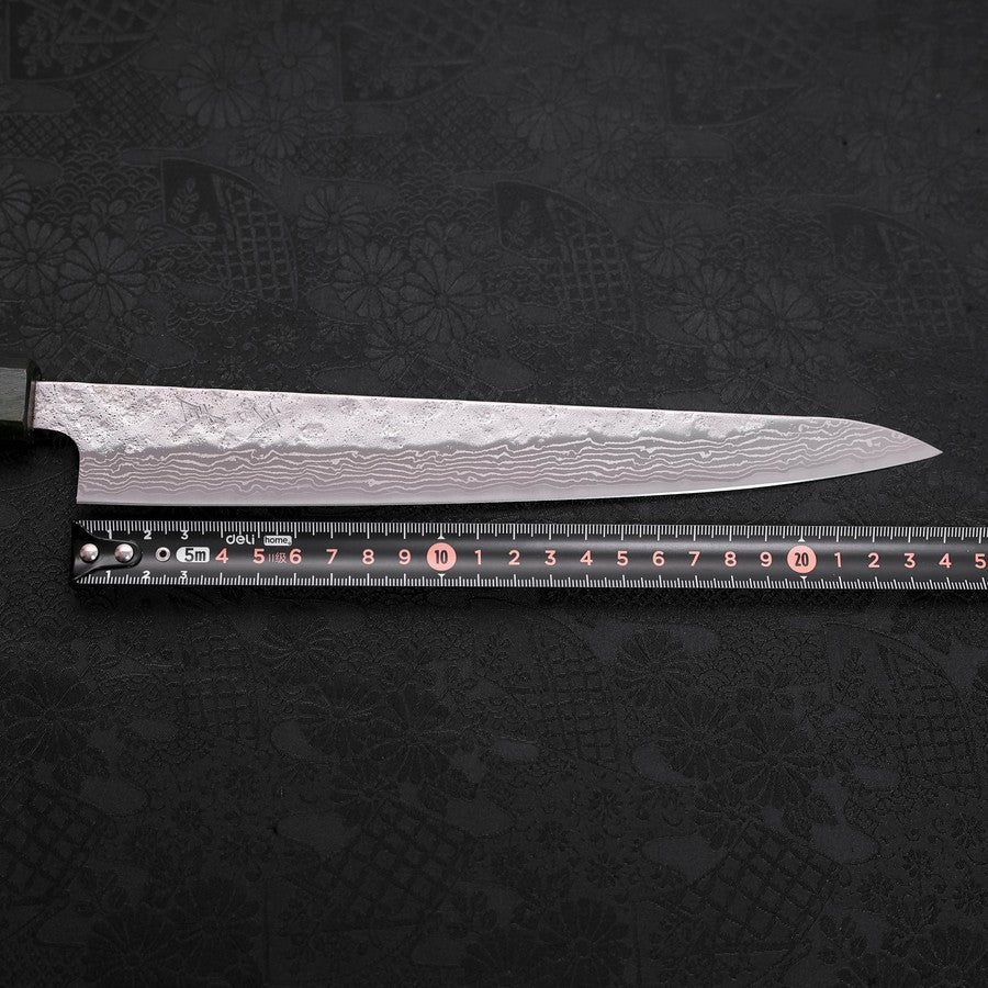 Sujihiki AUS-10 Nashiji Damast Grüner Urushi Griff 240mm - Image 7
