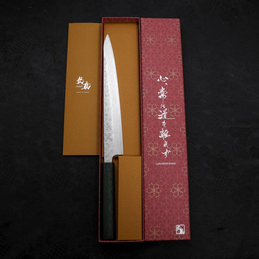 Sujihiki AUS-10 Nashiji Damast Grüner Urushi Griff 240mm - Image 8