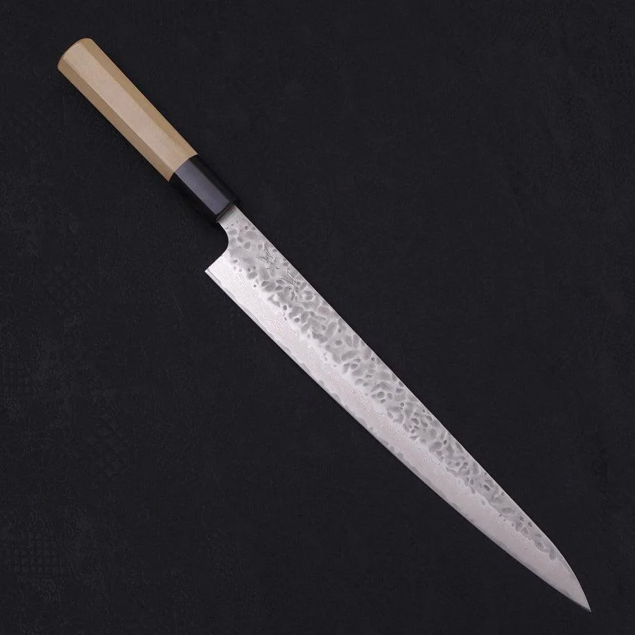 Sujihiki AUS-10 Tsuchime Damast Büffelhorn und Magnolienholz Griff 270mm