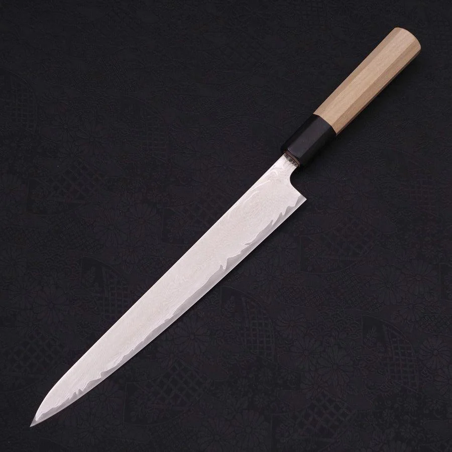 Sujihiki AUS-10 Wellen-Damast Büffelhorn und Magnolienholz Griff 240mm - Image 2