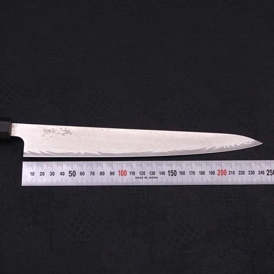 Sujihiki AUS-10 Wellen-Damast Büffelhorn und Magnolienholz Griff 240mm - Image 7
