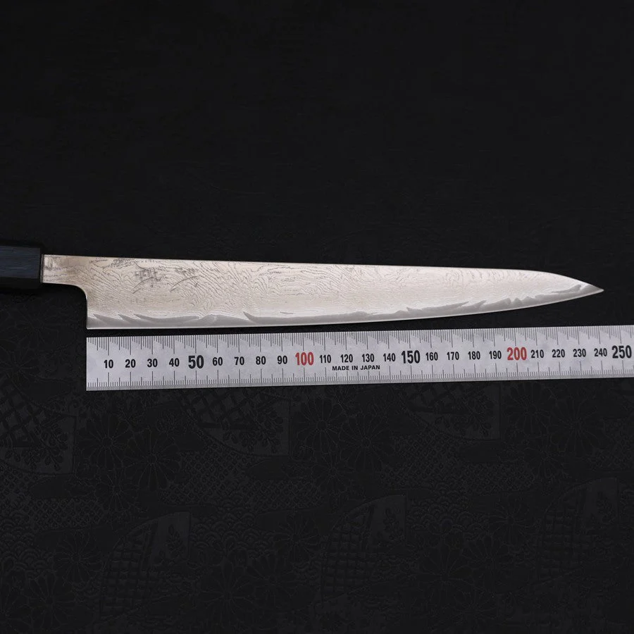 Sujihiki AUS-10 Wellen-Damast Dunkelblauer Urushi Griff 240mm - Image 7