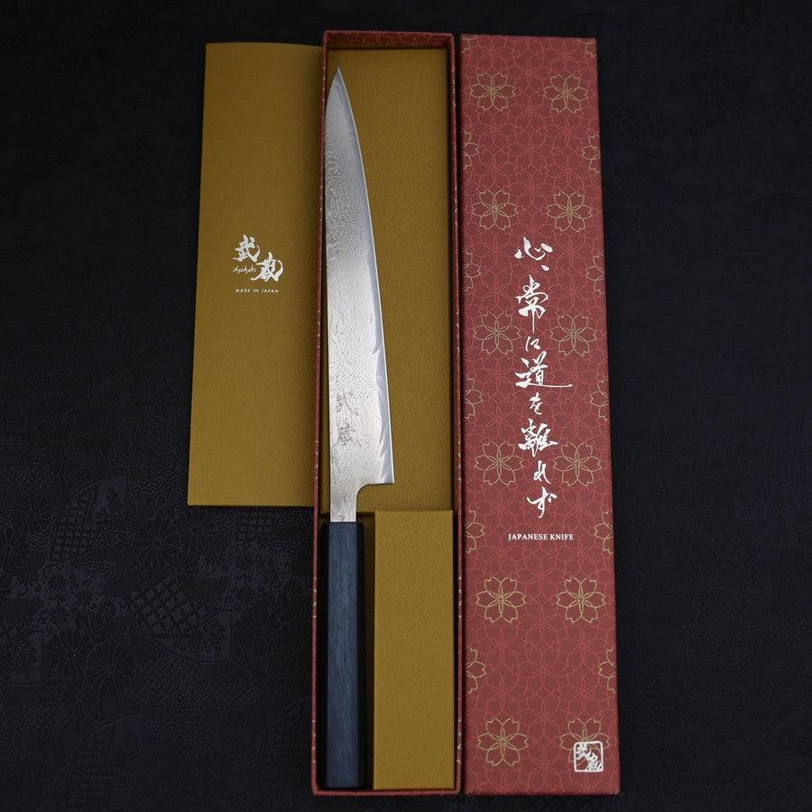 Sujihiki AUS-10 Wellen-Damast Dunkelblauer Urushi Griff 240mm - Image 8