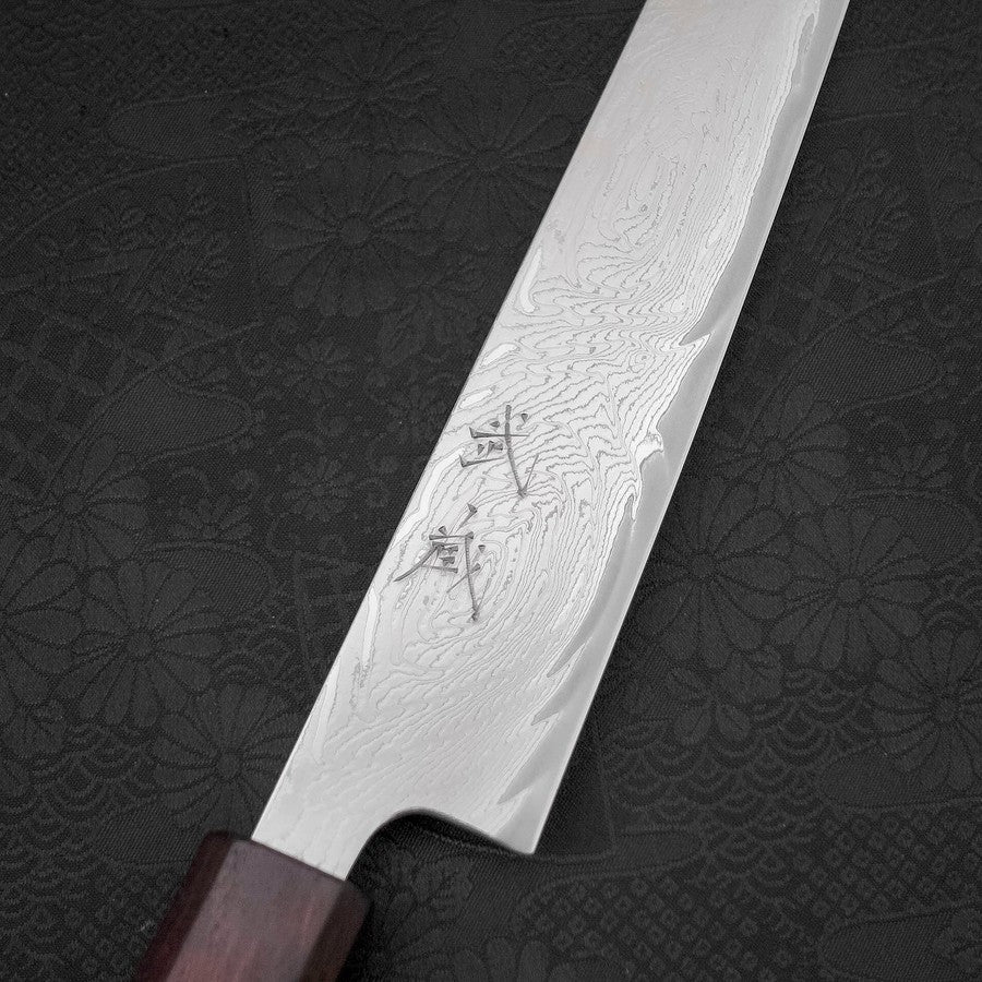 Sujihiki AUS-10 Wellen-Damast Lila Urushi Griff 240mm - Image 3