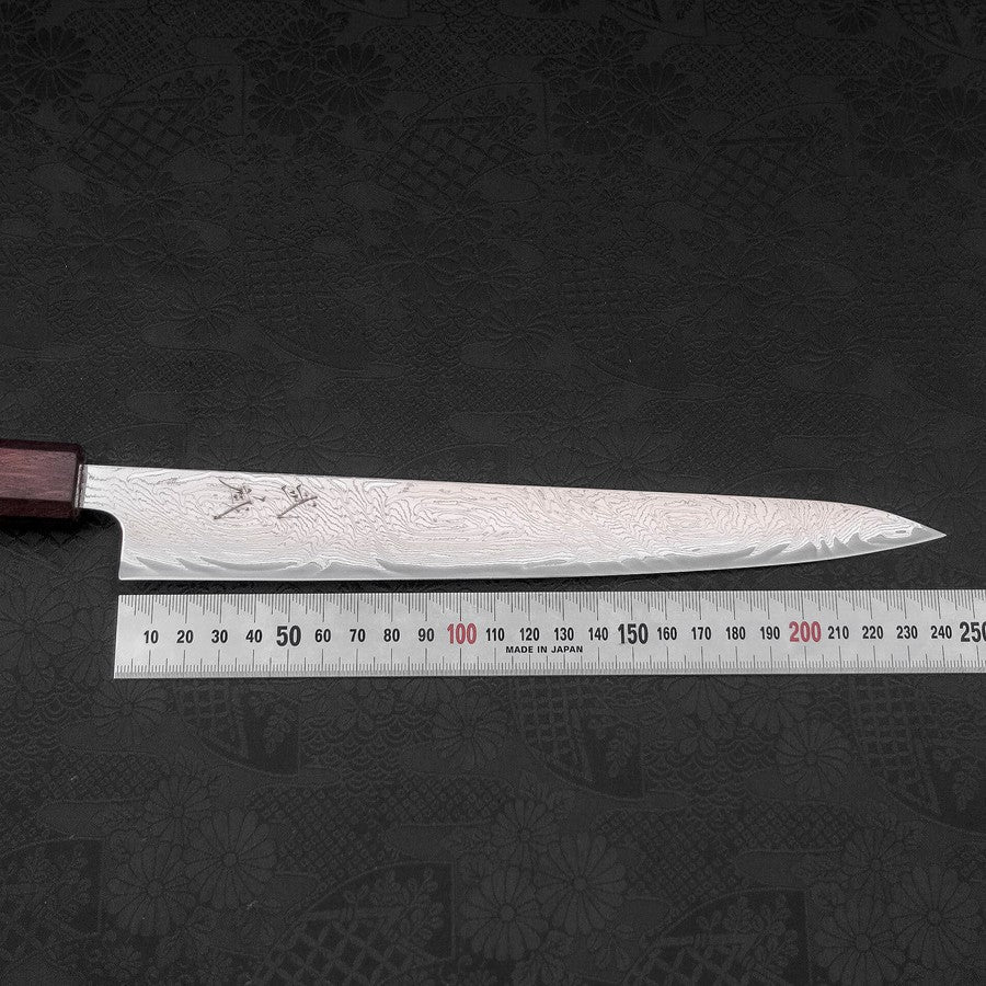 Sujihiki AUS-10 Wellen-Damast Lila Urushi Griff 240mm - Image 7