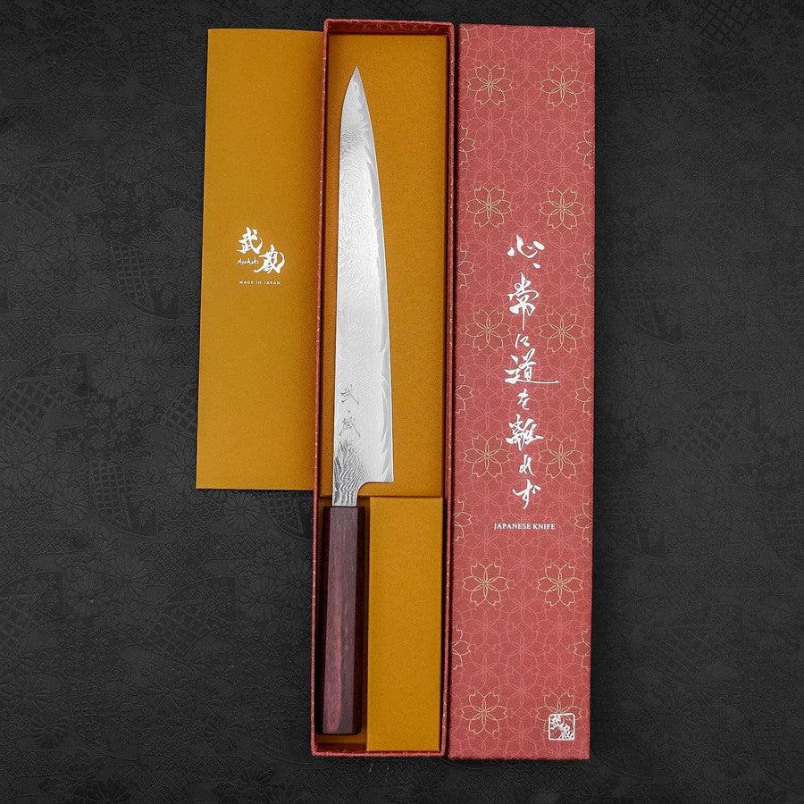 Sujihiki AUS-10 Wellen-Damast Lila Urushi Griff 240mm - Image 8