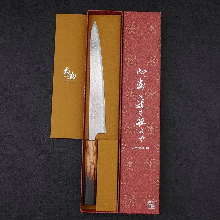 Sujihiki AUS-10 Wellen-Damast Yaki Urushi Griff 240mm - Image 8