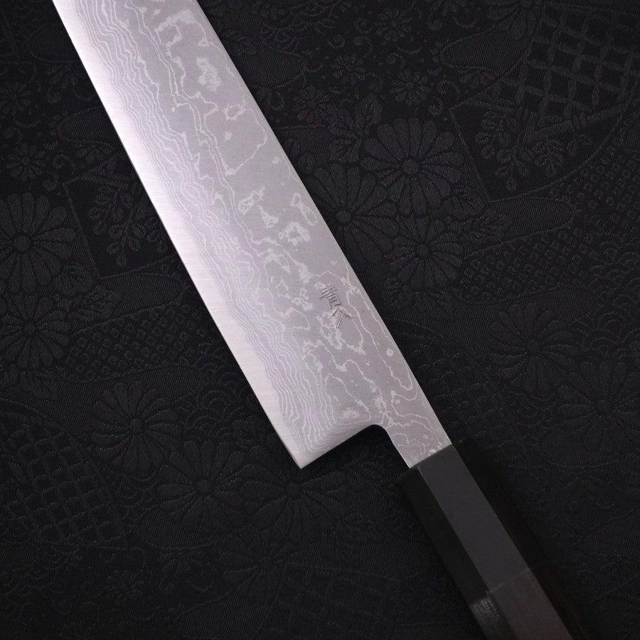 Sujihiki Blue Steel #2 Damast Büffelhorn und Ebenholz Griff 270mm - Image 3