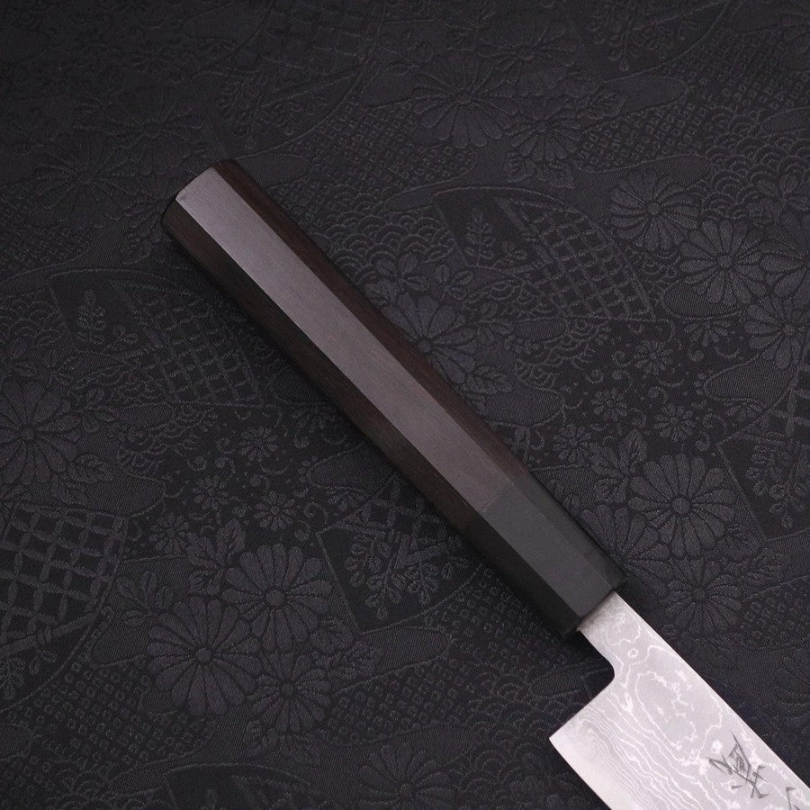 Sujihiki Blue Steel #2 Damast Büffelhorn und Ebenholz Griff 270mm - Image 6