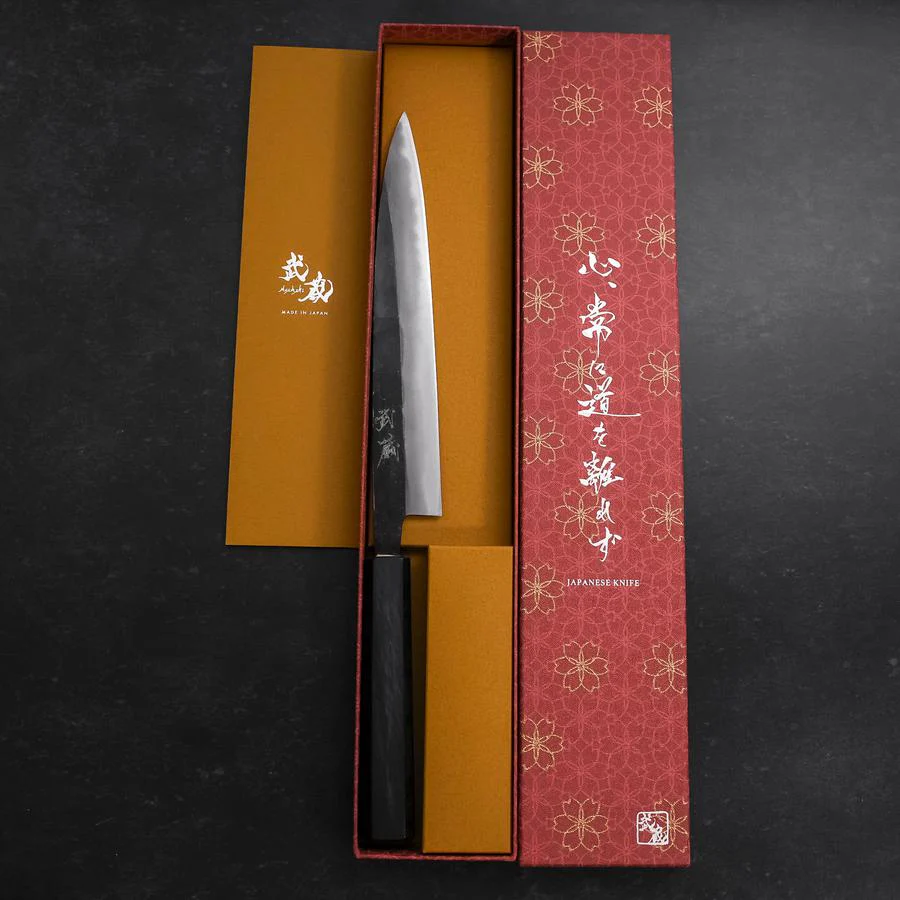 Sujihiki Blue Steel #2 Kurouchi Dunkelblauer Urushi Griff 210mm - Image 8