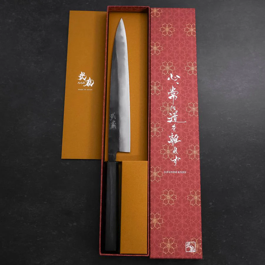 Sujihiki Blue Steel #2 Kurouchi Dunkelblauer Urushi Griff 240mm - Image 8
