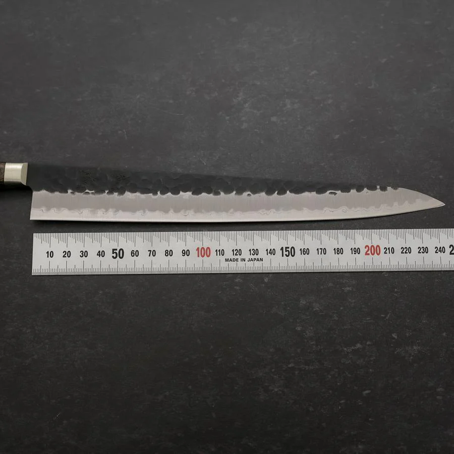 Sujihiki Edelstahlummantelung Blue Super Kurouchi Tsuchime Brauner Westlicher Griff 240mm - Image 7