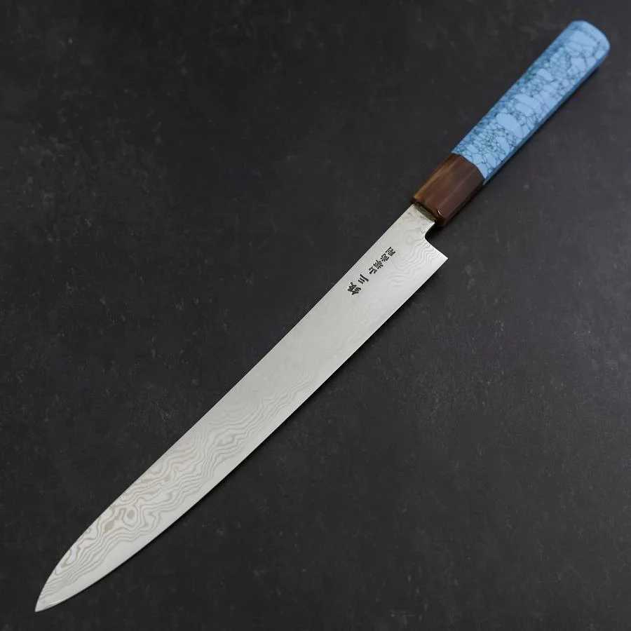 Sujihiki Silver Steel #3 Nickel Damast Büffelhorn und Türkis Griff 270mm - Image 2