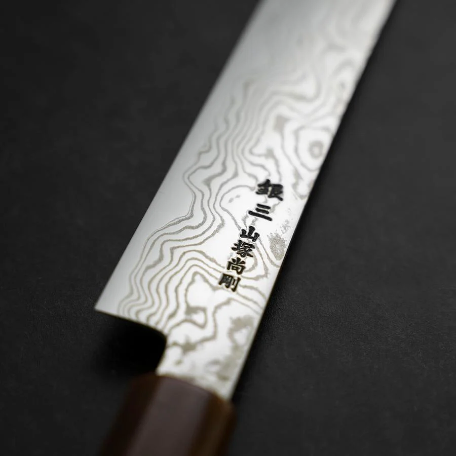 Sujihiki Silver Steel #3 Nickel Damast Büffelhorn und Türkis Griff 270mm - Image 3