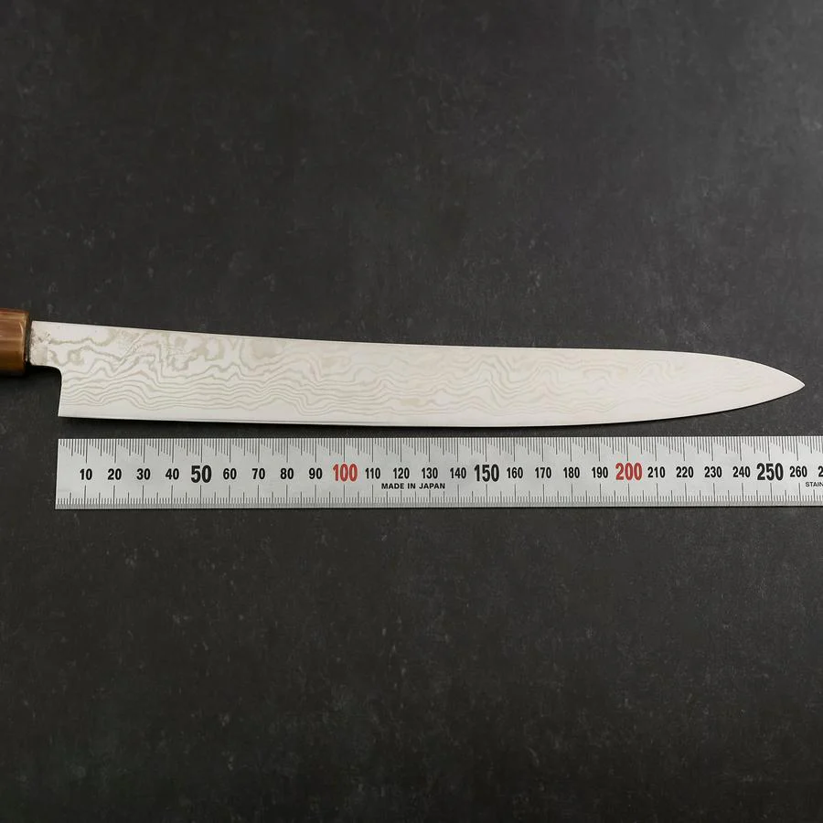Sujihiki Silver Steel #3 Nickel Damast Büffelhorn und Türkis Griff 270mm - Image 7