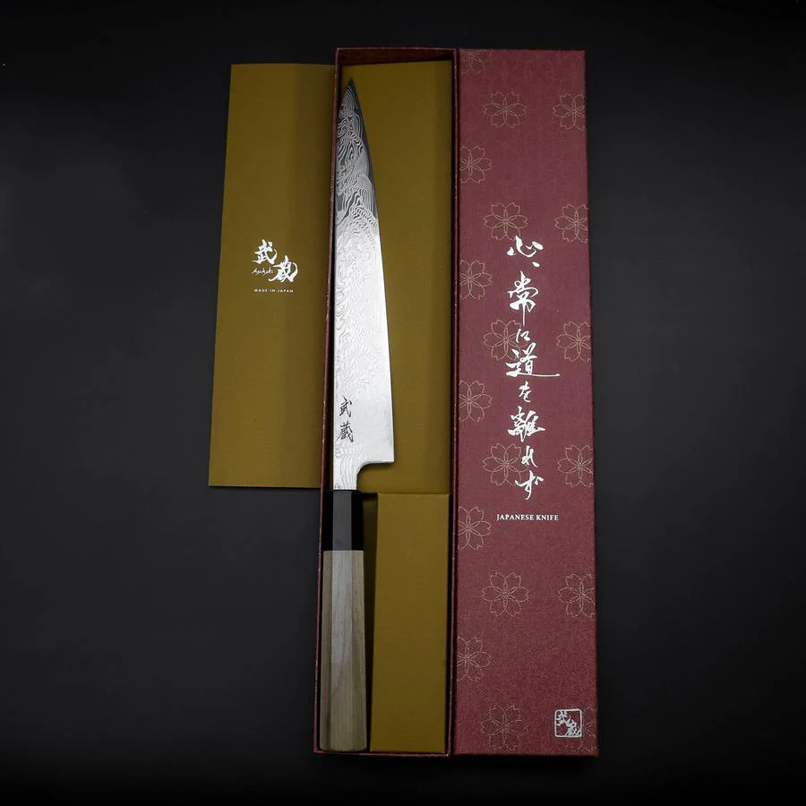 Sujihiki SLD Damast Büffelhorn und Magnolienholz Griff 240mm - Image 8