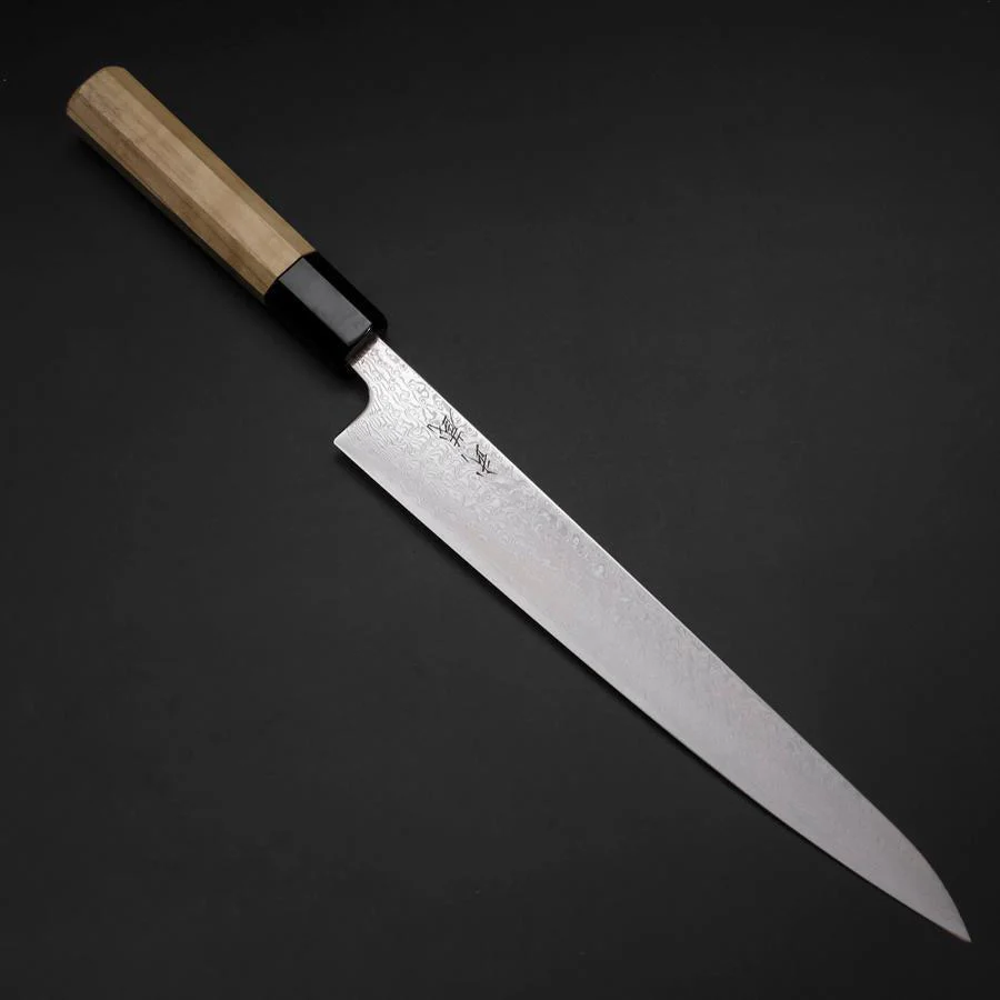Sujihiki SLD Wellen Damast Büffelhorn und Magnolienholz Griff 240mm