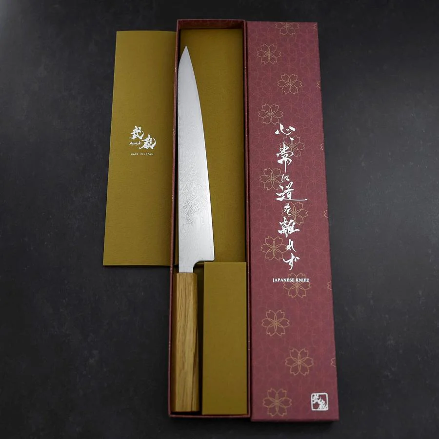 Sujihiki SLD Wellen Damast Eichenholz Griff 240mm - Image 8