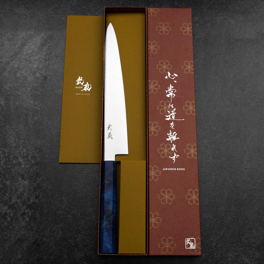 Sujihiki VG-10 Damast Blauer Birkenholz Griff 240mm - Image 8
