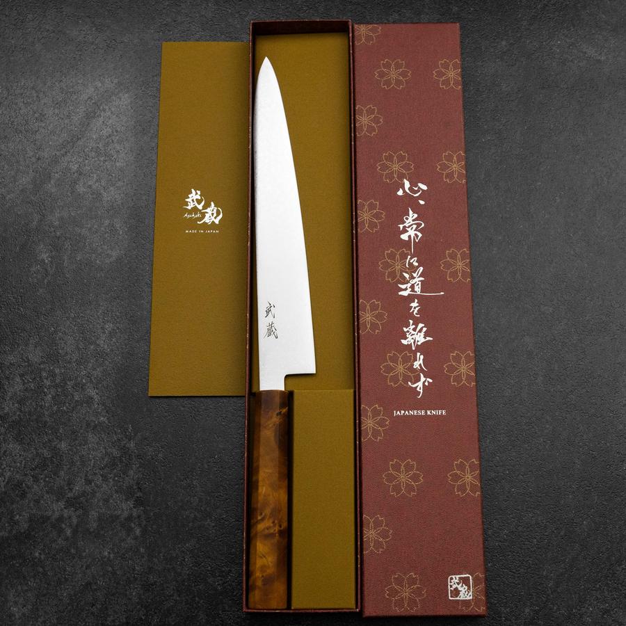 Sujihiki VG-10 Damast Gelb-Brauner Birkenholz Griff 240mm - Image 8