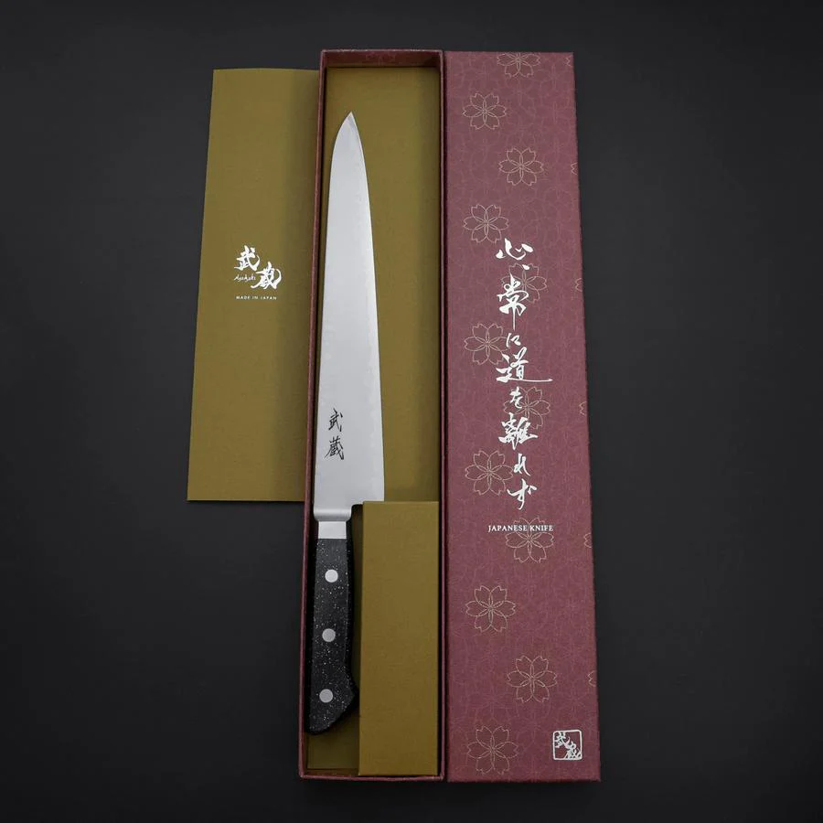 Sujihiki VG-5 Tsuchime Westlicher Schwarzer Marmorierter Griff 240mm - Image 8