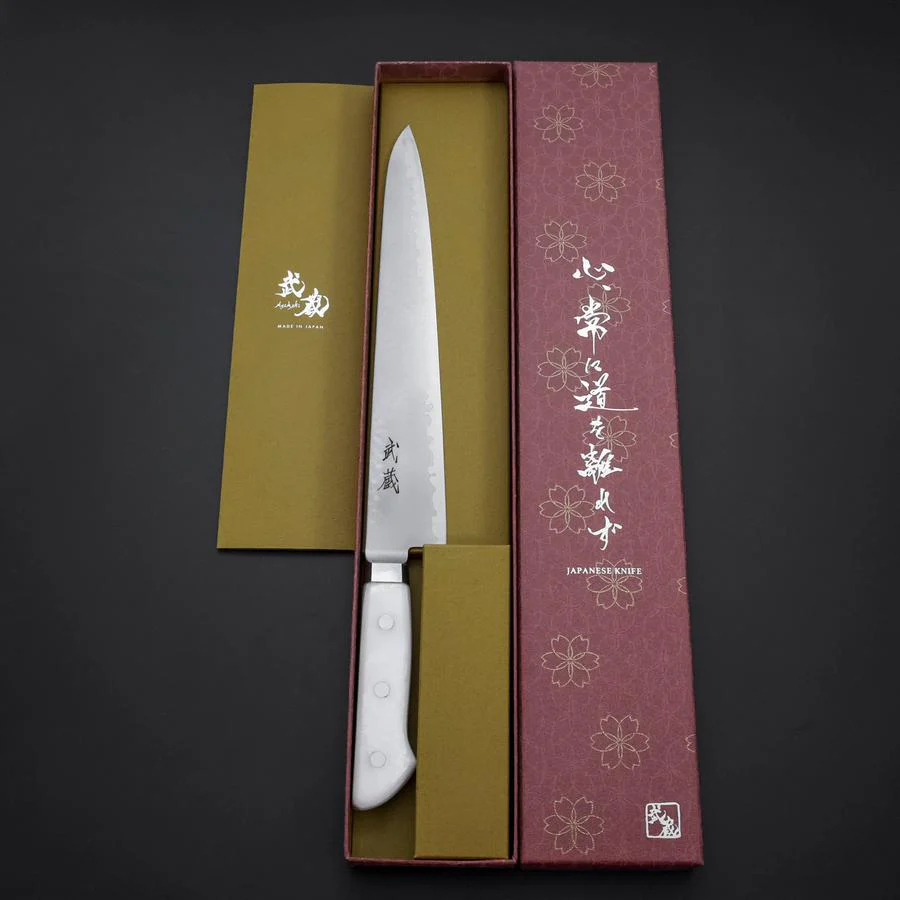 Sujihiki VG-5 Tsuchime Westlicher Weißer Marmorierter Griff 240mm - Image 8