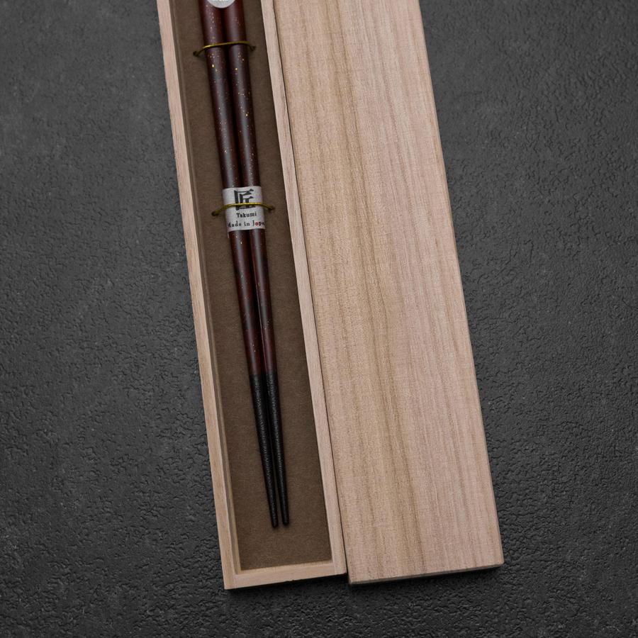 Urushi Ariake Rote Lackierte Essstäbchen 210mm mit Paulownia-Holzbox - Image 2