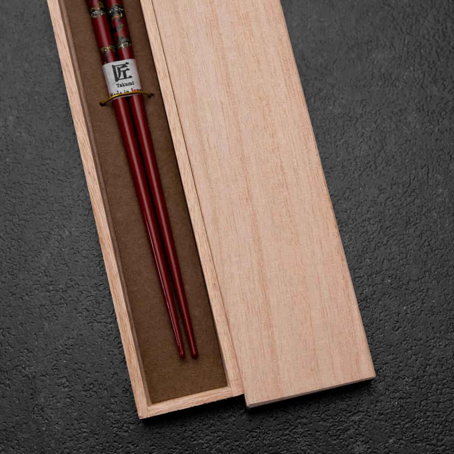 Urushi Gasumi Rote Lackierte Essstäbchen 210mm mit Paulownia-Holzbox - Image 2