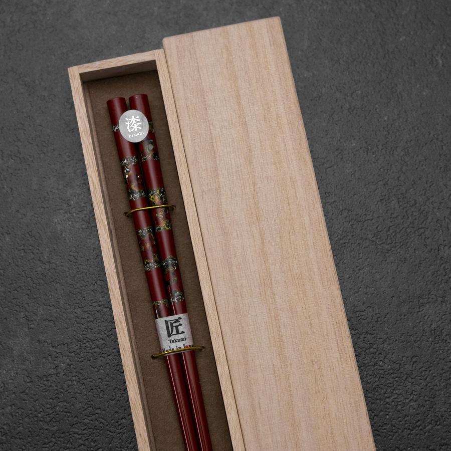 Urushi Gasumi Rote Lackierte Essstäbchen 210mm mit Paulownia-Holzbox - Image 3