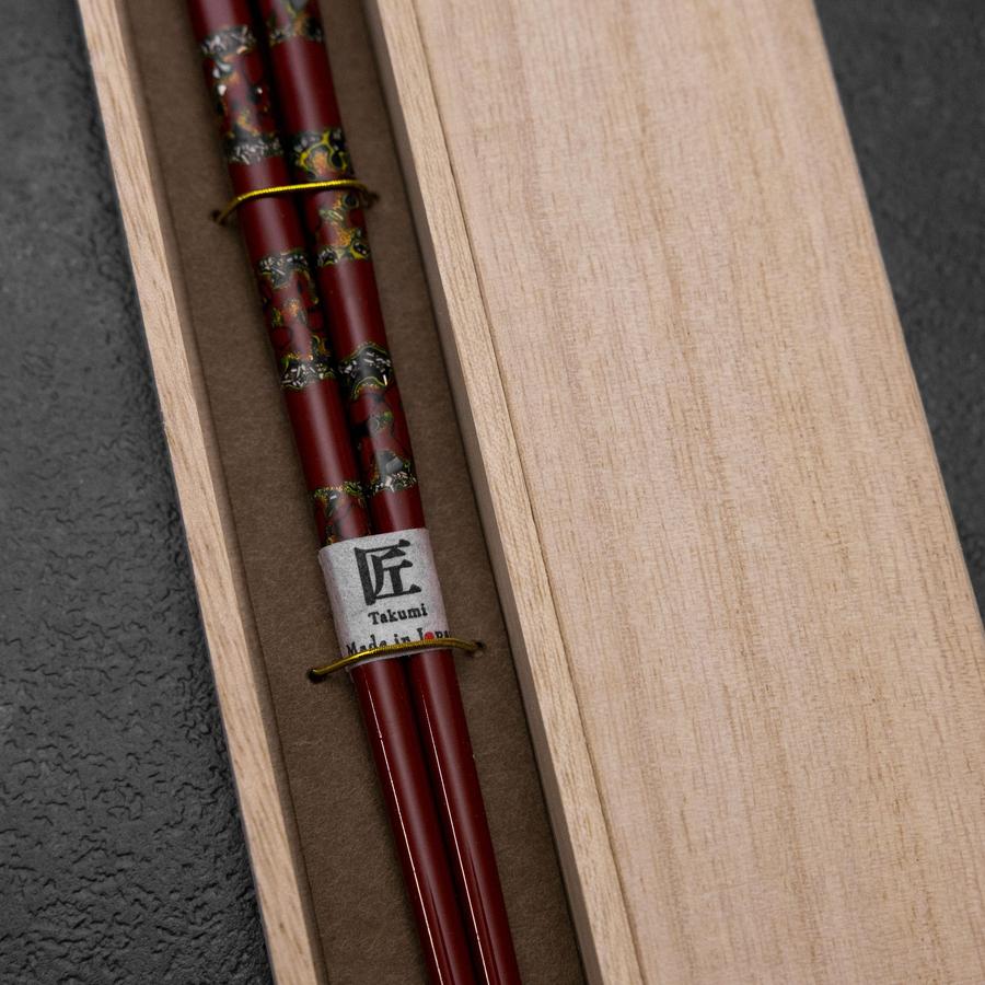 Urushi Gasumi Rote Lackierte Essstäbchen 210mm mit Paulownia-Holzbox - Image 4