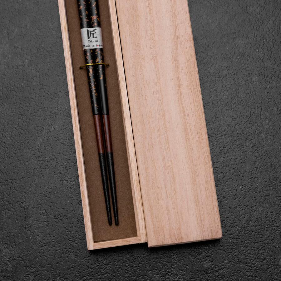 Urushi Gasumi Schwarze Lackierte Essstäbchen 230mm mit Paulownia-Holzbox - Image 2