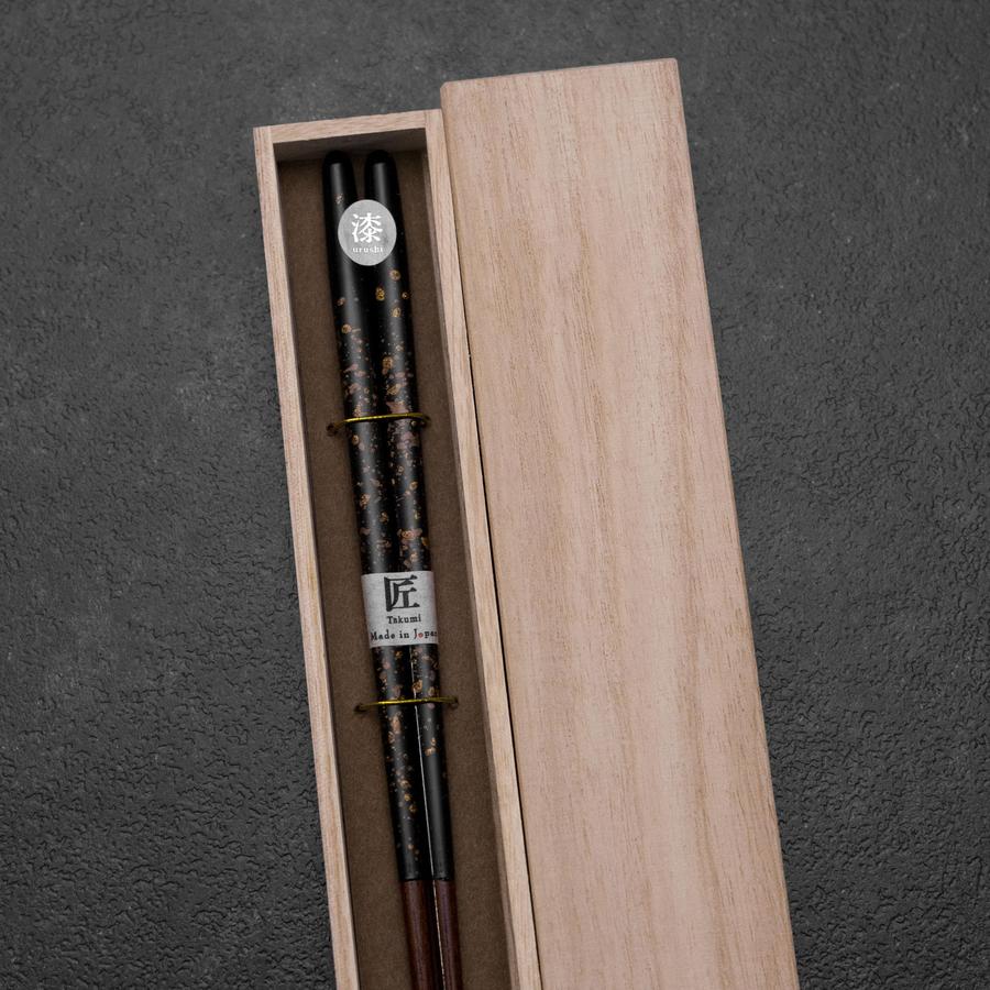 Urushi Gasumi Schwarze Lackierte Essstäbchen 230mm mit Paulownia-Holzbox - Image 3
