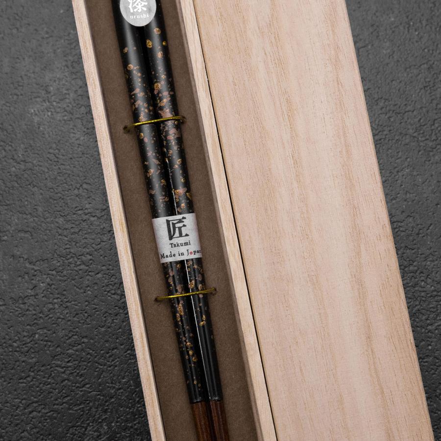 Urushi Gasumi Schwarze Lackierte Essstäbchen 230mm mit Paulownia-Holzbox - Image 4