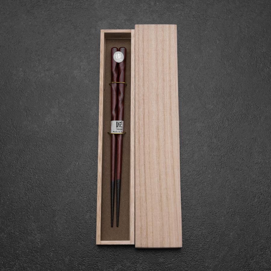 Urushi Hori Benkei Rote Lackierte Essstäbchen aus Holz 210mm mit Paulownia-Holzbox