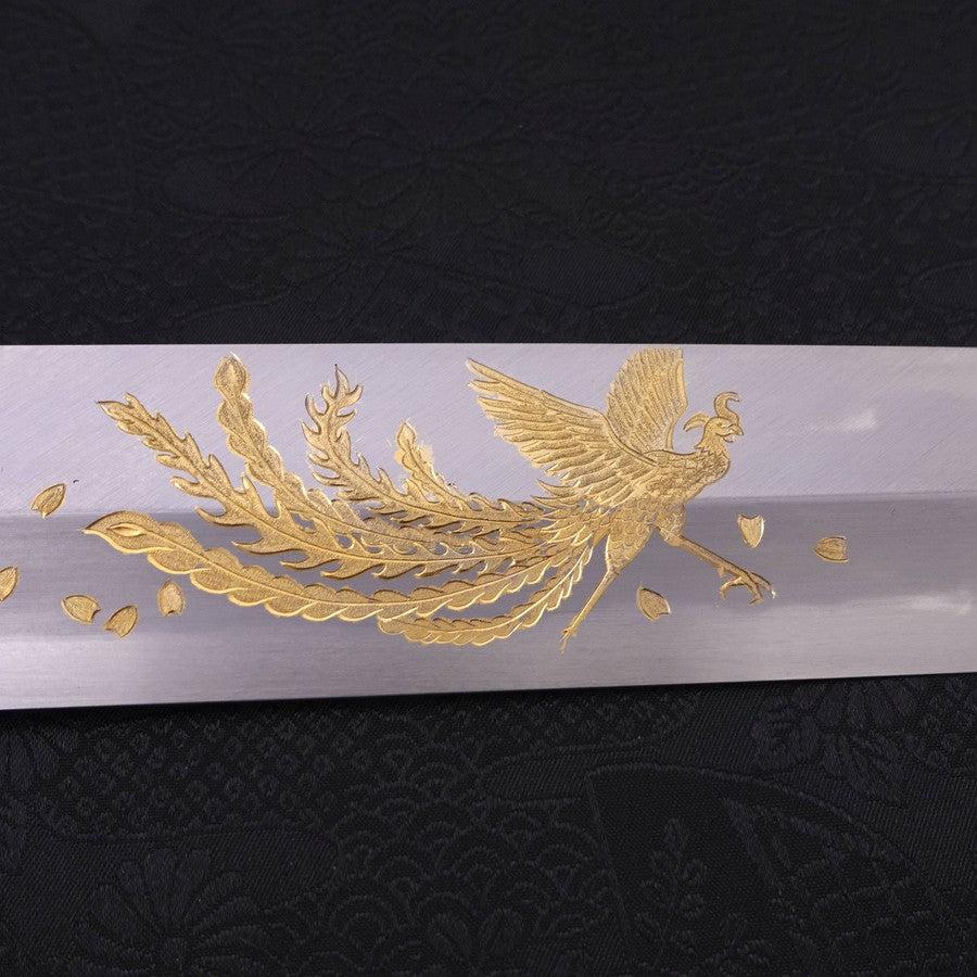 Usuba (Kanto-Stil) White Steel #2 Kasumi Chokin "Phoenix In Sakura" Büffelhorn und Ebenholz Griff 180mm - Image 4