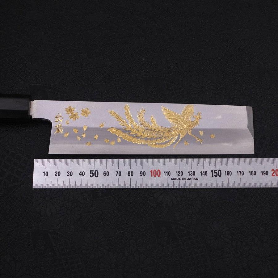 Usuba (Kanto-Stil) White Steel #2 Kasumi Chokin "Phoenix In Sakura" Büffelhorn und Ebenholz Griff 180mm - Image 8